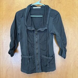 Wearables Zip Up Jacket Womens XS Gray Mixed Media Mesh Ruched 3/4 Sleeve 13967W